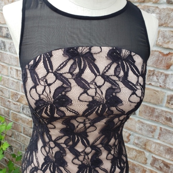 AIDAN Mattox Lace Sheath Sleeveless Dress Black 2 - Picture 2 of 7